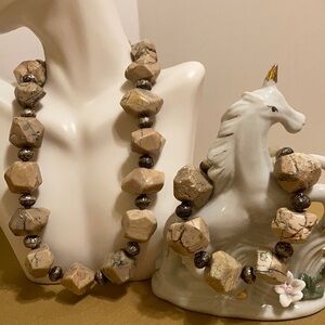 Vintage JRI 925 silver Mexico jasper beaded necklace and bracelet set